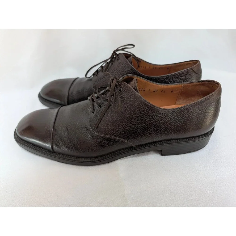SALVATORE FERRAGAMO Mens Size 13D Brown Pebble Grain Leather Derby Shoes US